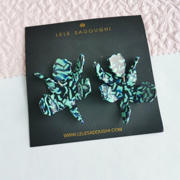 Lele Sadoughi Small Paper Lily Green Earrings - Picture 1 of 3